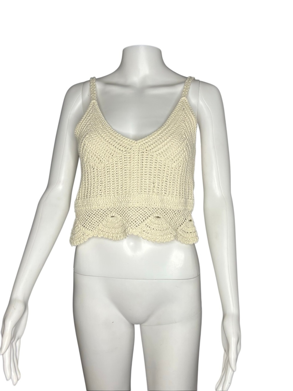H&M Cream Crochet V-Neck Tank Top Small
